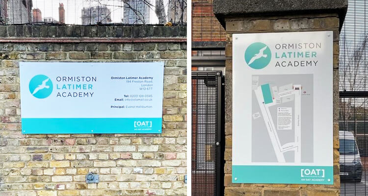 School branding throughout signage